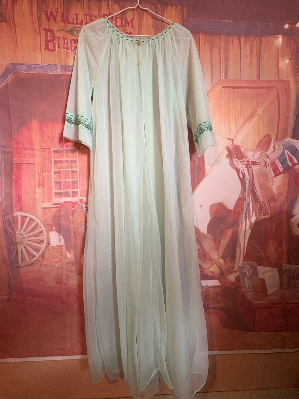 Vintage 1960s/70s Slumber Suzy Dreamwear Mint Green Sheer Peignoir Robe
